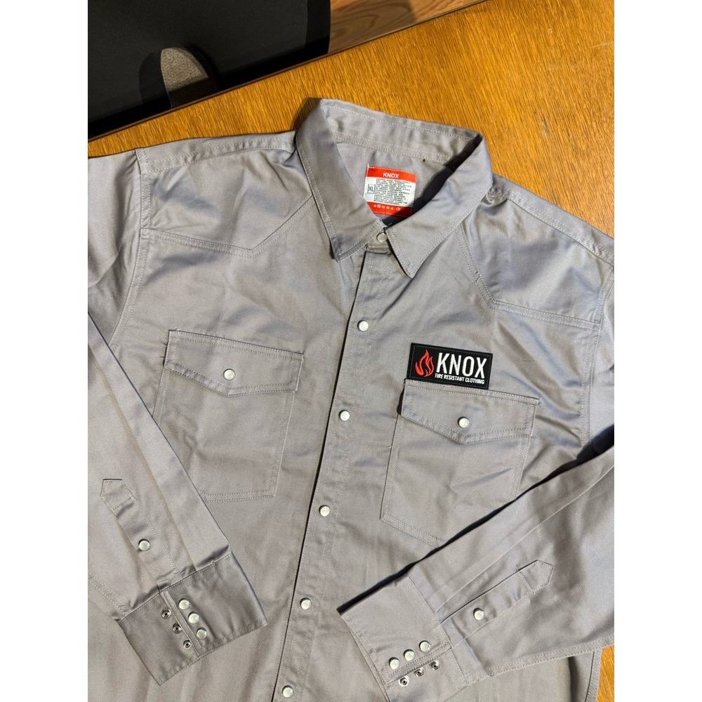KNOX FR Western Snap Shirt XL Gray Flame Resistant Workwear Cotton Ranch NWOT